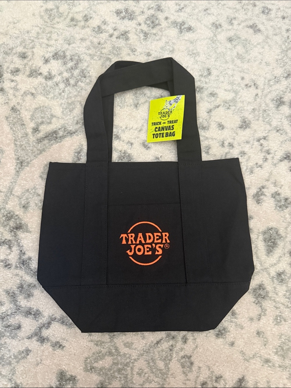 Trader Joe’s Black Canvas Tote Bag with Orange Logo